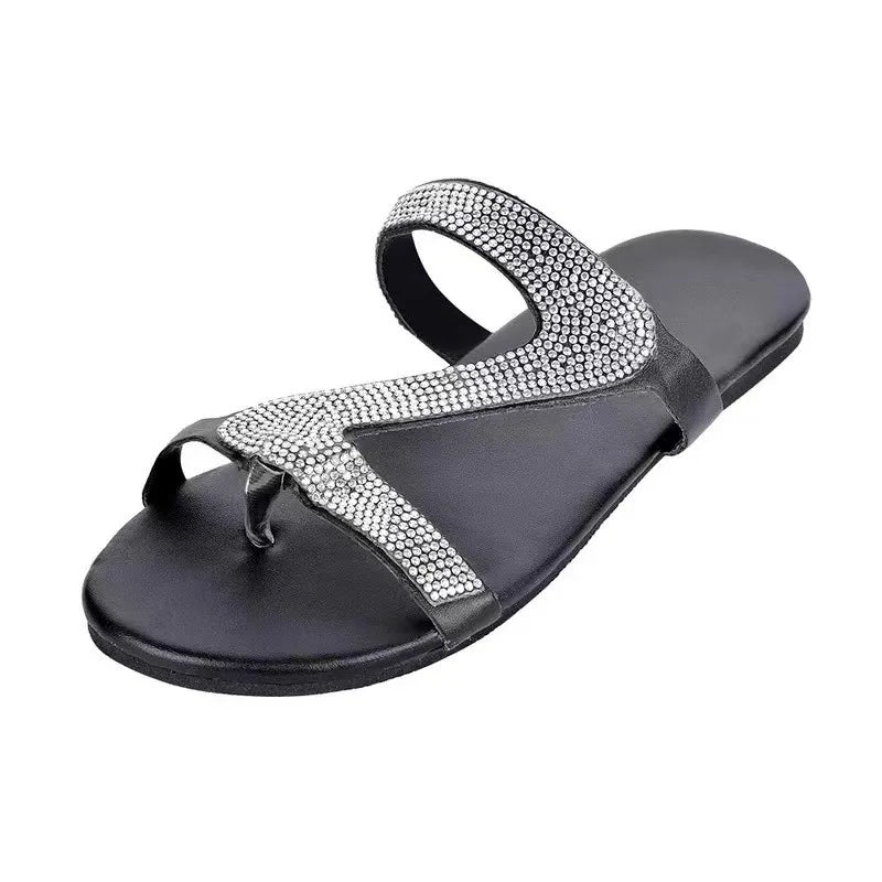 Spring/summer 2024 new sandals women bright diamond casual outdoor travel flip flop beach shoes non-slip durable slippers ms - She Vibess By C2P