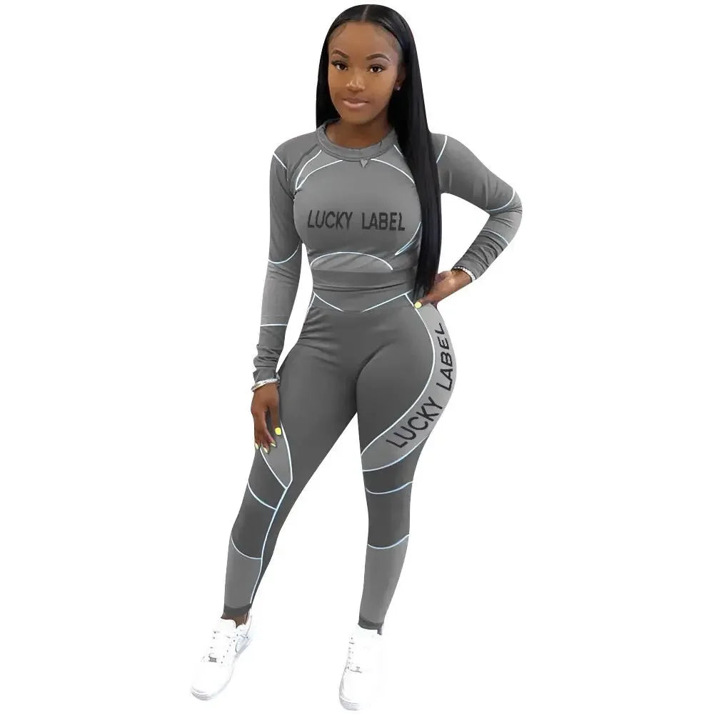Casual Women's Long Sleeve Hoodie Set Printed Fashion Autumn Sportswear Two Pieces Outfit Comfortable Streetwear Style - She Vibess By C2P