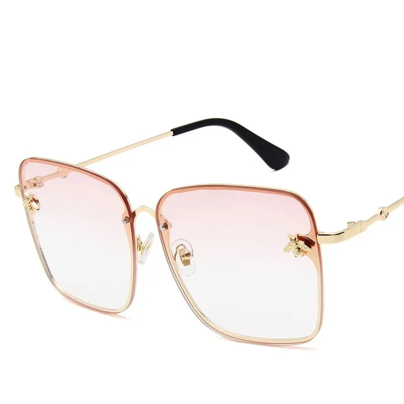 2024 New Fashion Lady Oversized Rimless Square Bee Sunglasses Women Men Small Glasses Gradient Sun Glasses Female UV400 - She Vibess By C2P