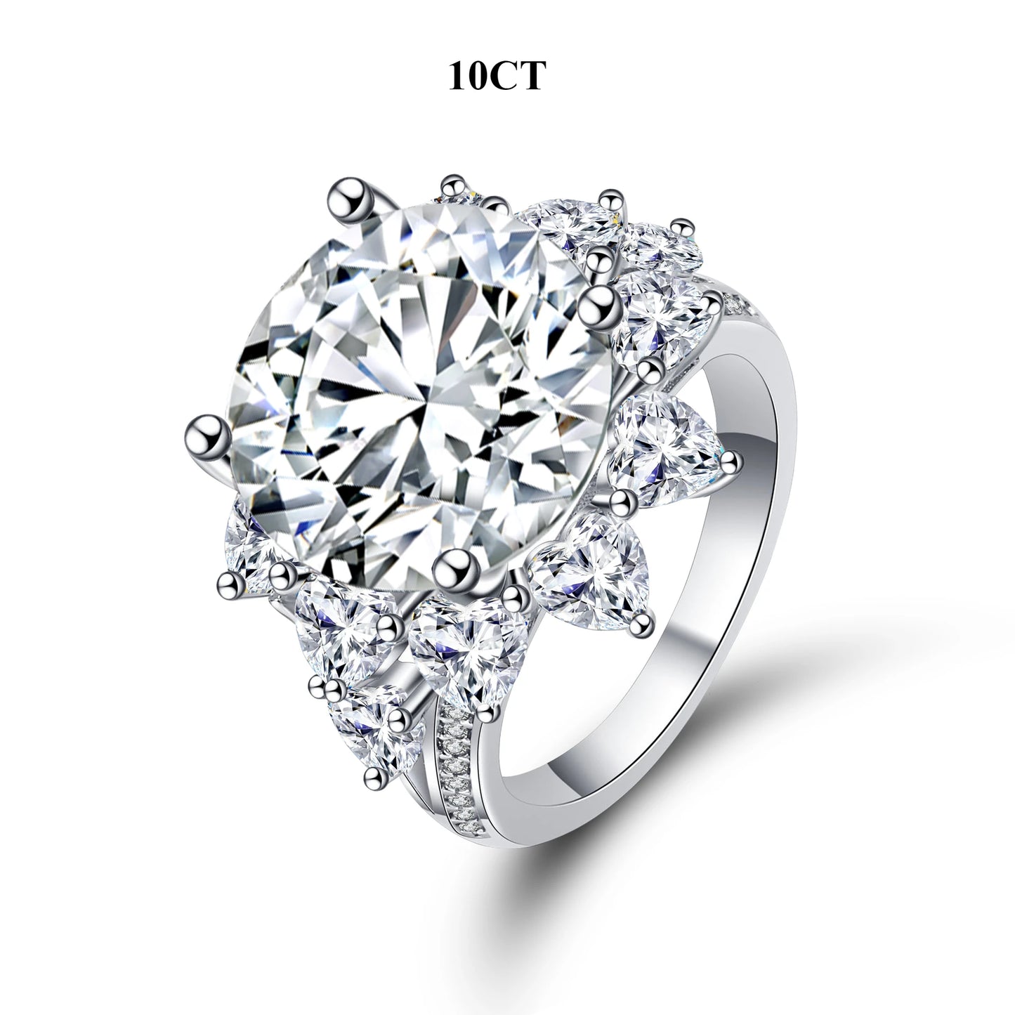 FEOBUR 10CT Moissanite Ring with Certificate for Women 100% 925 Sterling Silver Sunflower Diamond Rings Engagement Jewelry Wedding Band - She Vibess By C2P