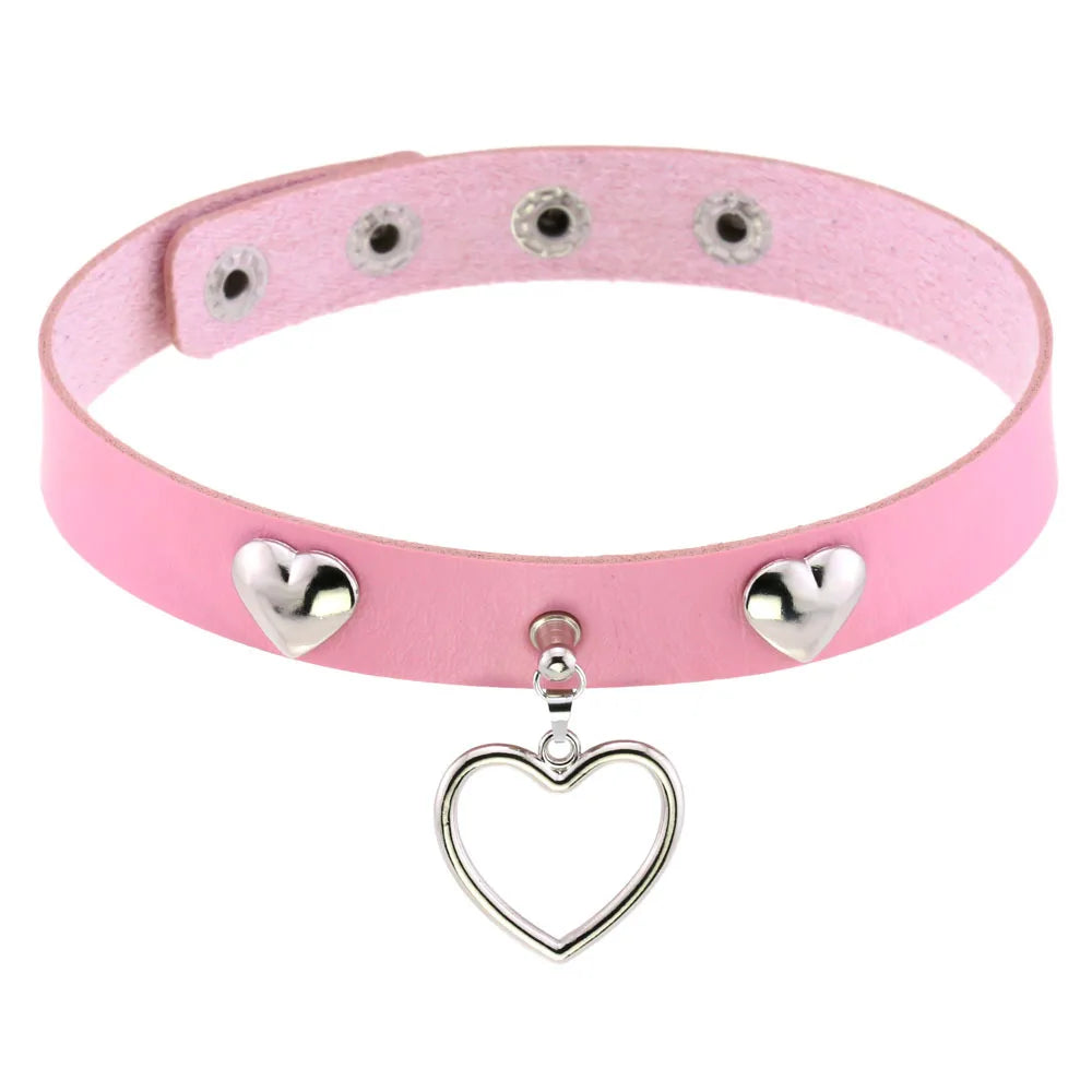 DIEZI Harajuku Pink PU Leather Star Heart Flower Choker Necklace Torques For Women Men Gothic Pink PU Leather -I’m Over 21 - She Vibess By C2P