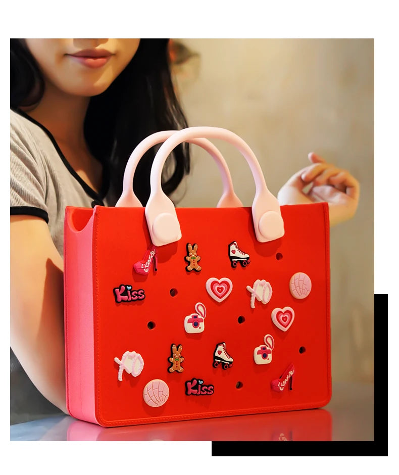 EVA Large Leather Shoulder Bag Handbag Tote Bag Storage for Women Casual Waterproof Beach Bag Hole Fit Charm Fashion Storage Bag - She Vibess By C2P