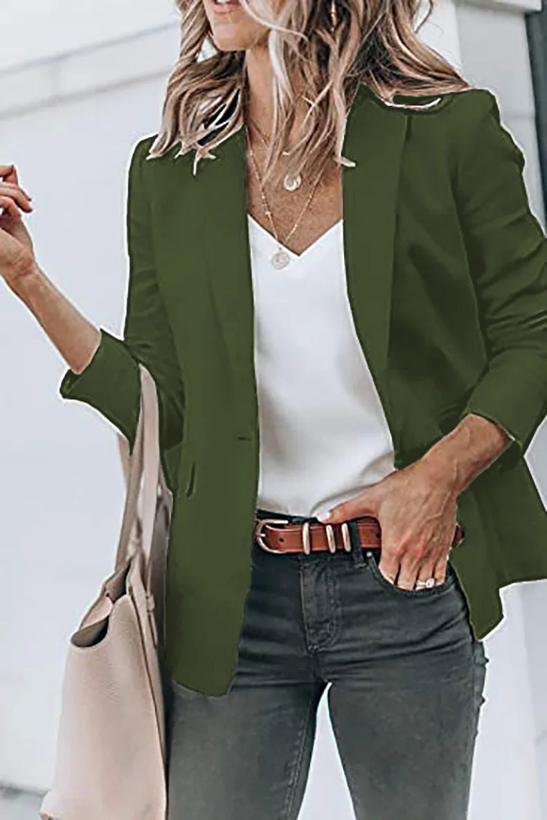 New Temperament Coat Women's Long Sleeve Solid Color Suit Collar Single Breasted Suit - She Vibess By C2P