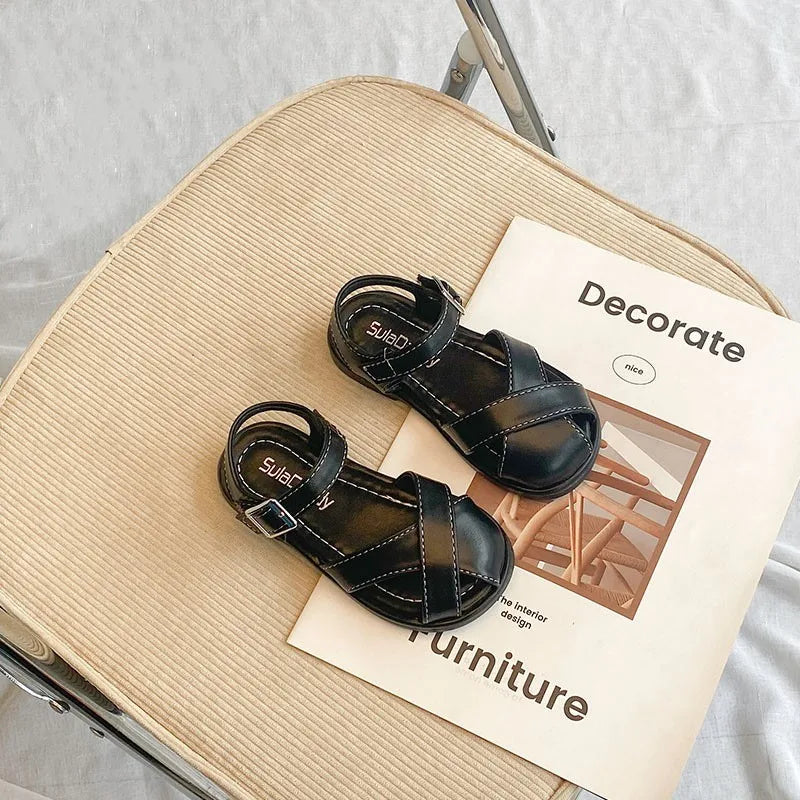 Girl's T-strap Shoes Hollow Out British Style Soft Classic Children Mary Janes 23-34 Infant Round Toe Flat Summer Kids Sandals - She Vibess By C2P