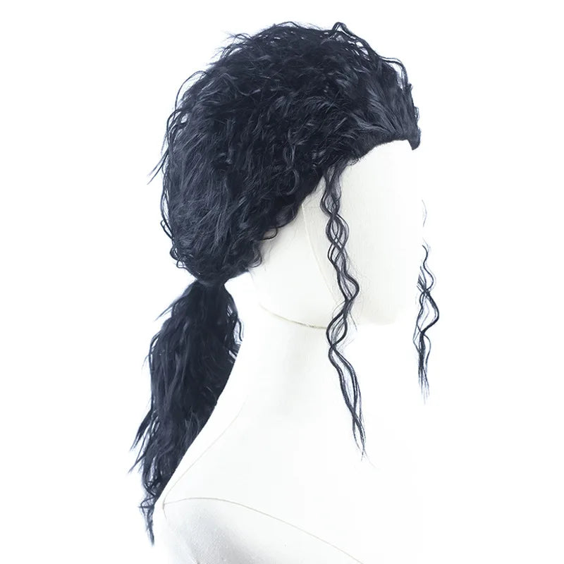 MJ Michael Cosplay Black Wig Jackson Michael Role Play Medium Long Curly Black Hair Pigtail Wig Halloween Cos Wigs + wig cap - She Vibess By C2P