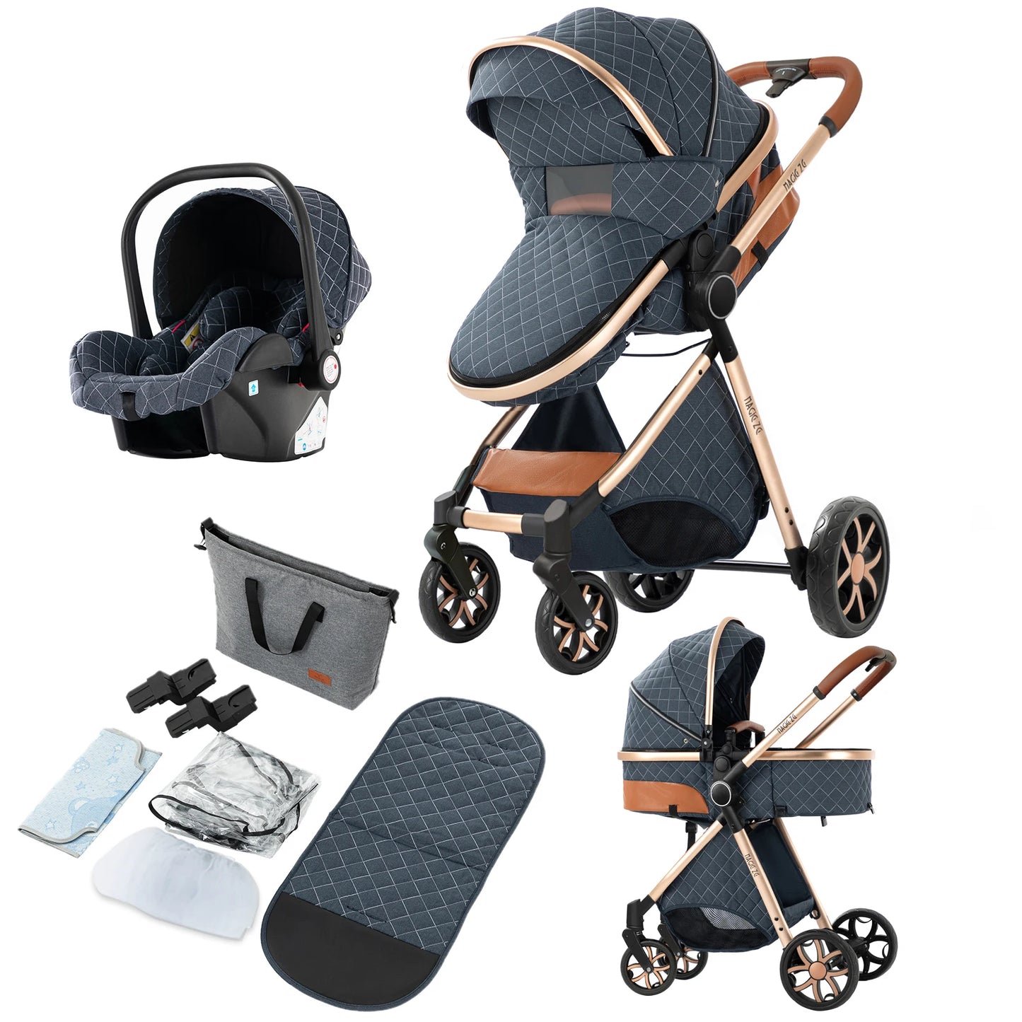Lightweight Baby Stroller 3 in 1 Newborns Travel System Prams Multifunctional High Landscape Baby 4 IN 1 Strollers with Isofix - She Vibess By C2P
