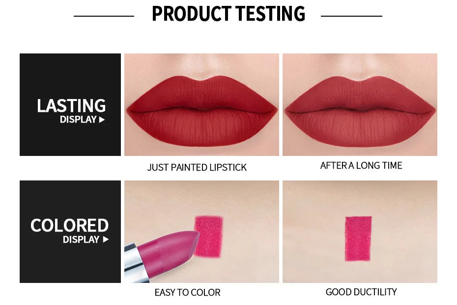 Matte Pink Velvet Lipstick Sexy Nude Red Brown Purple Lipgloss Gloss Velvety Lipstick Waterproof Makeup Long Lasting Lipstick - She Vibess By C2P