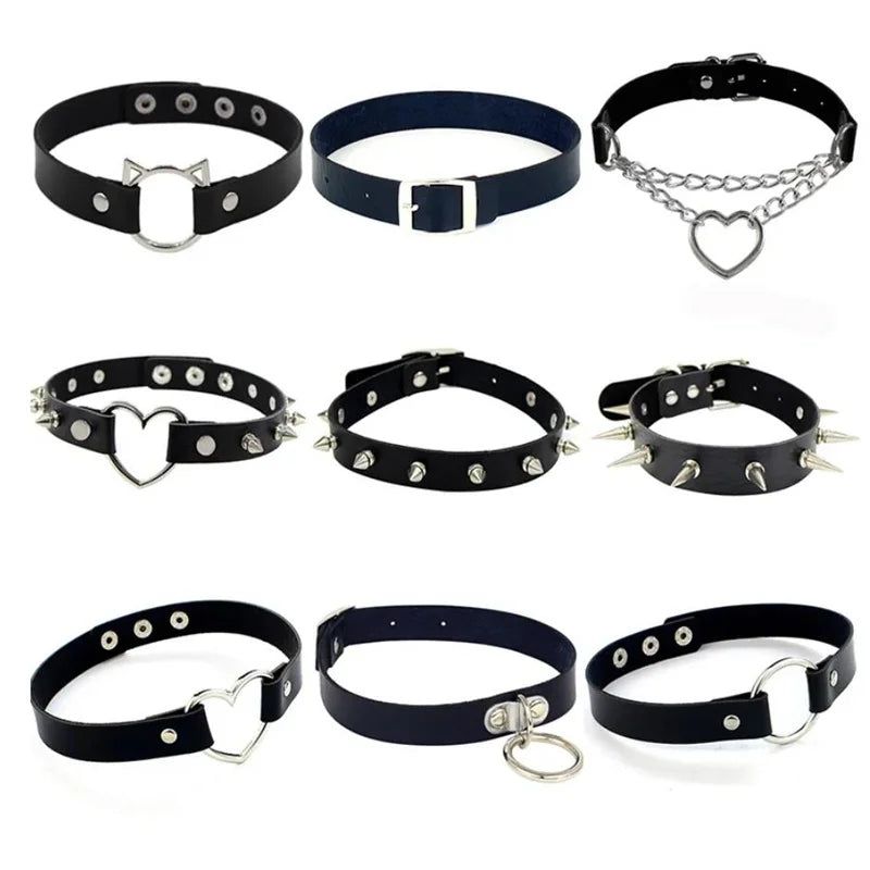 Harajuku Punk Rock Gothic Choker Necklace Women Sexy PU Leather Heart Lock Key Spike Collar Chocker Gothic Cosplay Accessories-I’m Over 21 - She Vibess By C2P