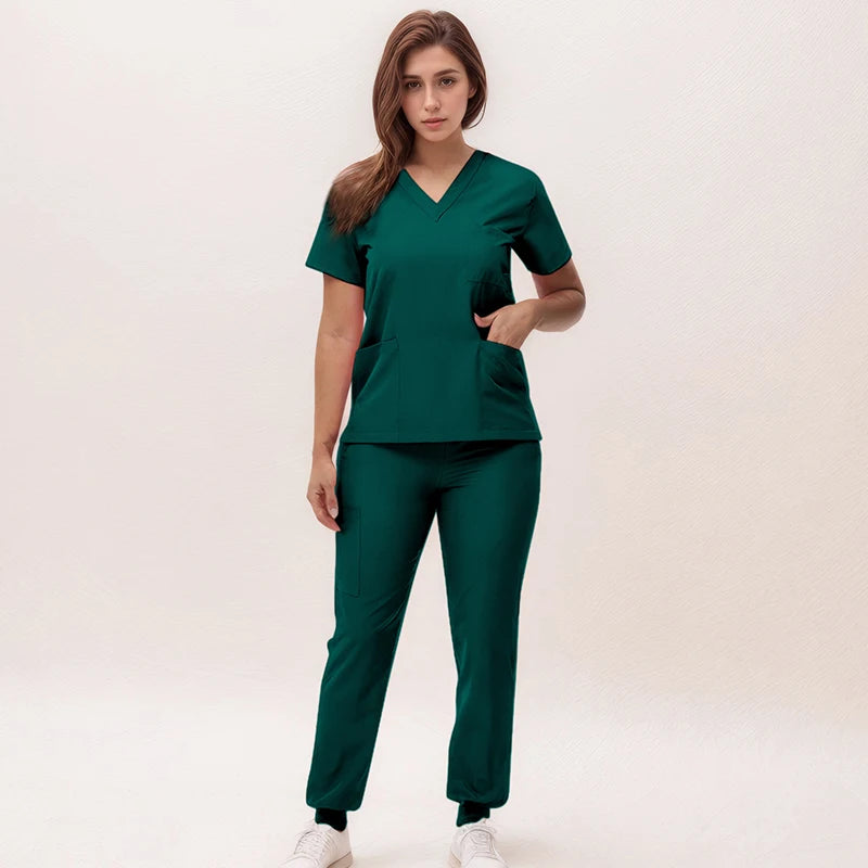 2025 New Nurse Uniforms V-neck Top Jogger Pants Scrub Sets Surgical Workwear Dentist Nursing Suit Hospital Doctor Outfit S21 - She Vibess By C2P