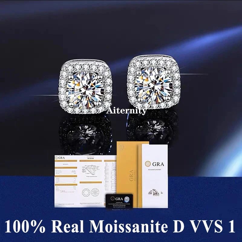 2 GRA Certificates S925 Sterling Silver Stud Earrings For Women And Men 100% Real Moissanite Pass Diamond Test Pen Fine Jewelry - She Vibess By C2P