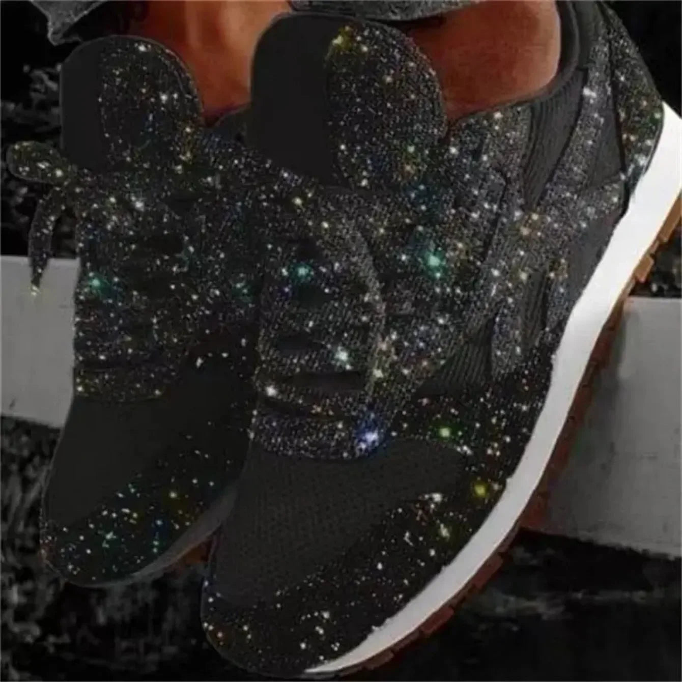 2024 New Women Flat Sneakers Casual Bling Vulcanized Shoes Women Mesh Lace Up Platform Plus Size Fashion Outdoor Woman Shoes - She Vibess By C2P