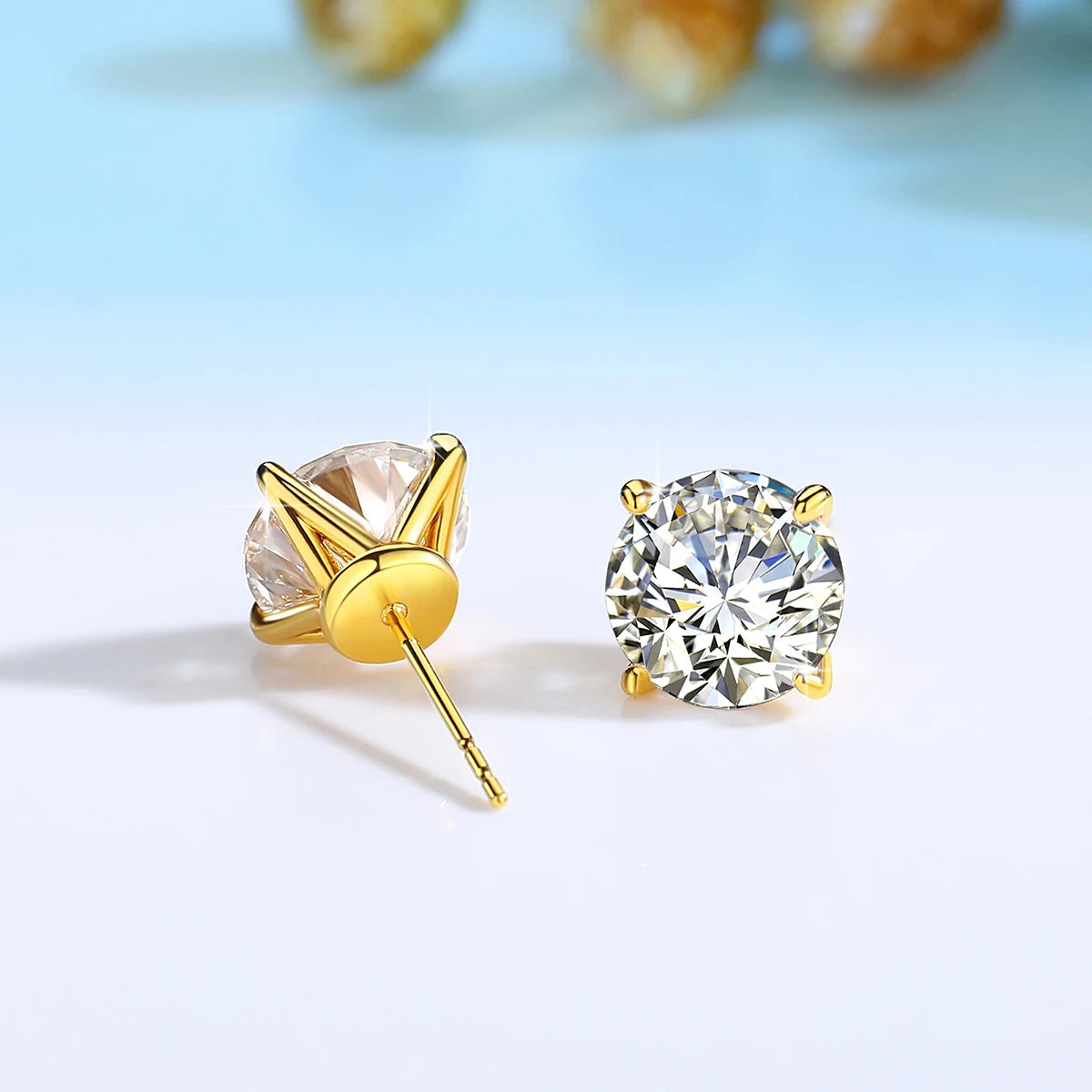 1pair 14K Gold Moissanite Stud Earrings for Women Simple Classical 4-Prong Lab Diamond Ear Stud Wedding Engagement Gift Jewelry - She Vibess By C2P