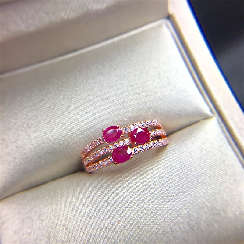 Wedding Ring for Women Real Pure 925 Sterling Silver Natural Ruby Genuine Gemstone Rose Gold Jewelry Birthstone Engagement - She Vibess By C2P