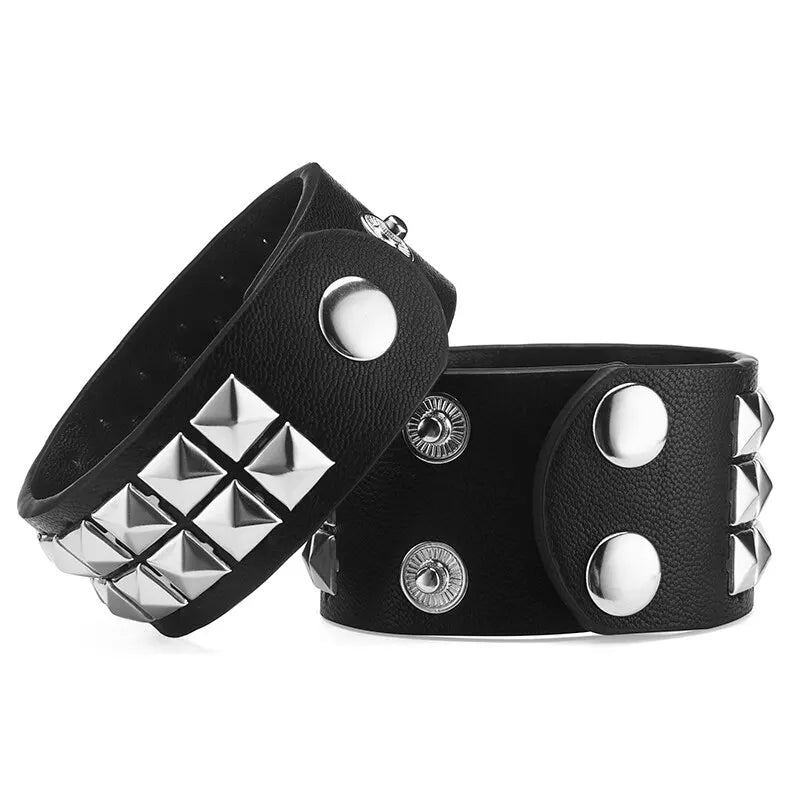 Y2K Wrist Fashion Square Bead Rivet Wrist Strap Personalized Retro Pyramid Punk PU Jewelry Bracelet Belt Strap Suitable for Men Women - She Vibess By C2P