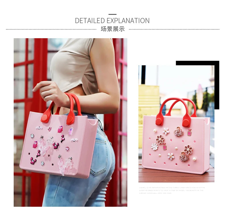 EVA Large Leather Shoulder Bag Handbag Tote Bag Storage for Women Casual Waterproof Beach Bag Hole Fit Charm Fashion Storage Bag - She Vibess By C2P