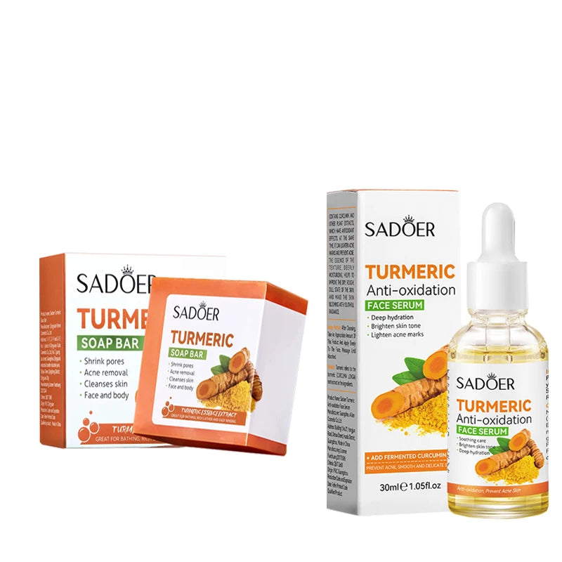 Natural Handmade Turmeric Soap Face Cream Serum Skin Care Set Clean Cutin Oil Control Removal Acne Whitening Remove Dark Spots - She Vibess By C2P