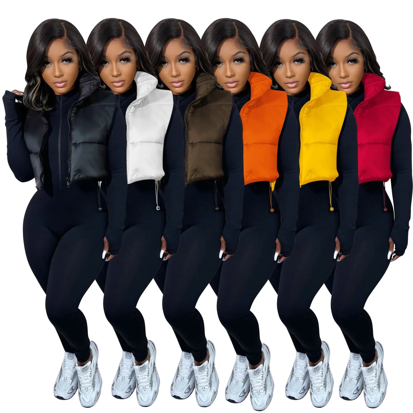Women's Winter Vest Fashion Faux Leather Padded Jacket Coat Vintage PU Black And White Female Short Waistcoat Chic Clothes Tops - She Vibess By C2P