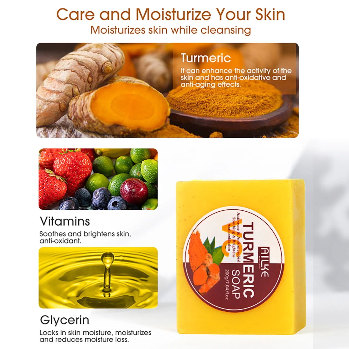 AILKE Turmeric Renew Skin Care Sets Vitamin C Women Facial Organic Anti Acne Whitening Hydrating Firming Korean Face Products - She Vibess By C2P
