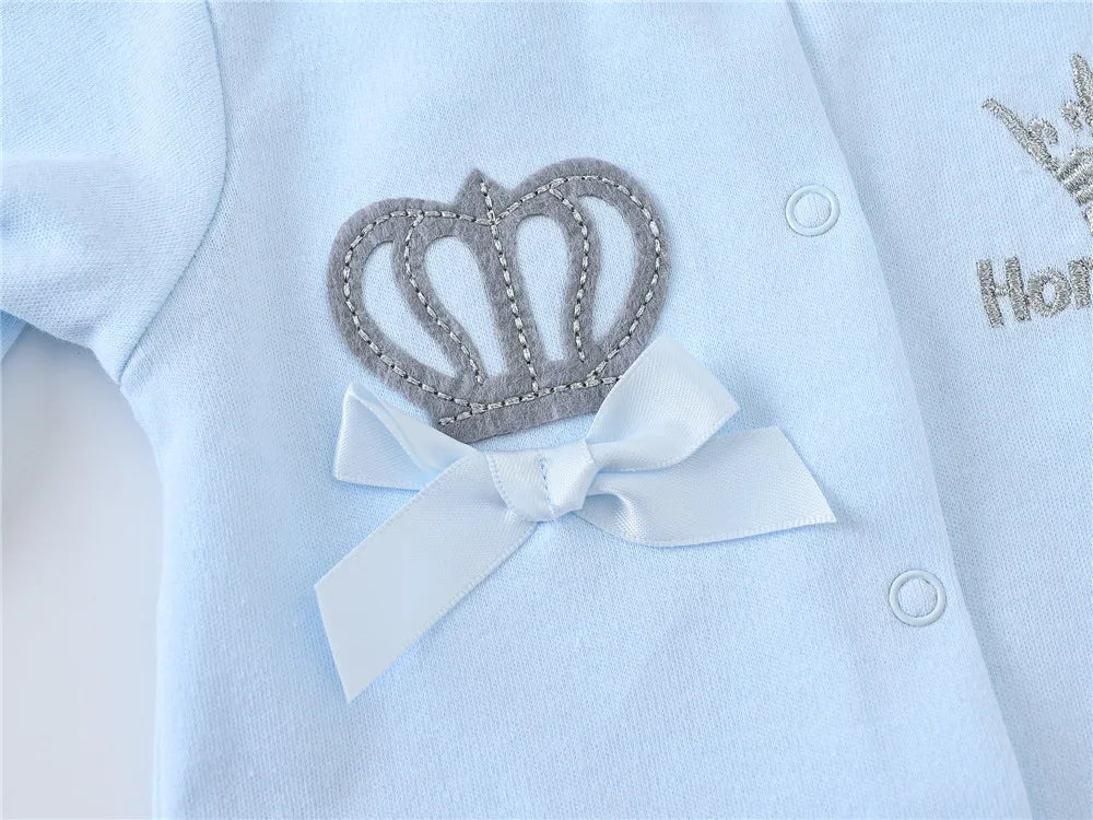 2024 Autumn 3 Pcs/lot Baby Boy Clothes Set 3M 6M 9M 100% Cotton Blue Crown Design Newborn Jumpsuit - She Vibess By C2P