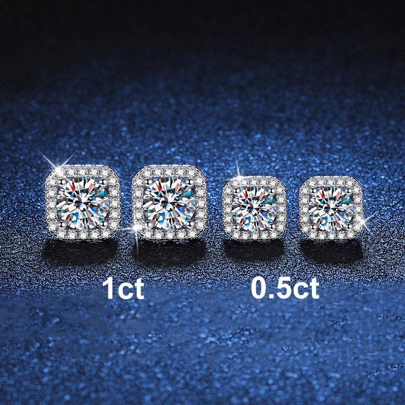 Neetim Real 0.5-1 Carat D Color Moissanite Stud Earrings For Women 100% 925 Sterling Silver Sparkling Earring Wedding Jewelry - She Vibess By C2P
