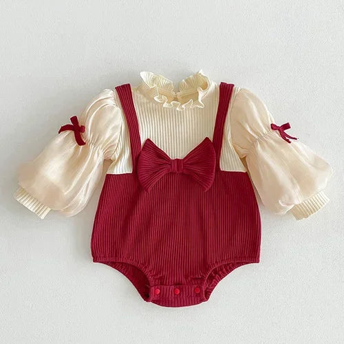 2024 New Autumn Christmas Newborn Baby Girls Long Sleeved Cotton Splicing Infant Baby Jumpsuit 0-24M Children Clothes - She Vibess By C2P