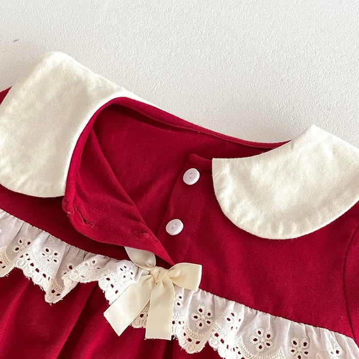 2024 New Autumn Christmas Newborn Baby Girls Long Sleeved Cotton Splicing Infant Baby Jumpsuit 0-24M Children Clothes - She Vibess By C2P