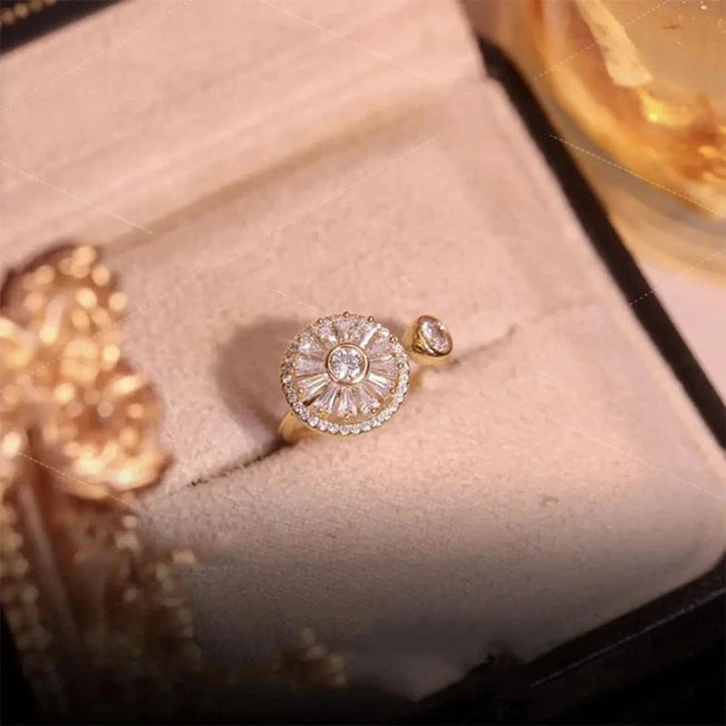 2024 New Fidget Spinner Rings for Women Cubic Zirconia Sunflower Anxiety Rings Rotatable Rings Adjustable Calming Worry Rings - She Vibess By C2P