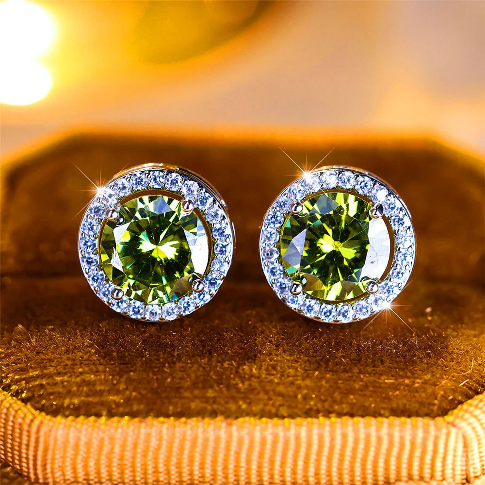 Luxury Female Crystal Purple Blue Green Round Stud Earrings Silver Color Wedding Jewelry For Women - She Vibess By C2P