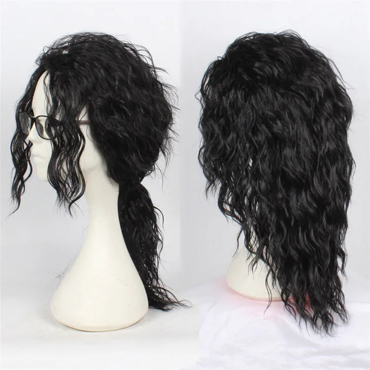 Michael Cosplay Black Wig Michael Role Play Medium Long Curly Black Hair Wig Halloween Cos Wigs - She Vibess By C2P