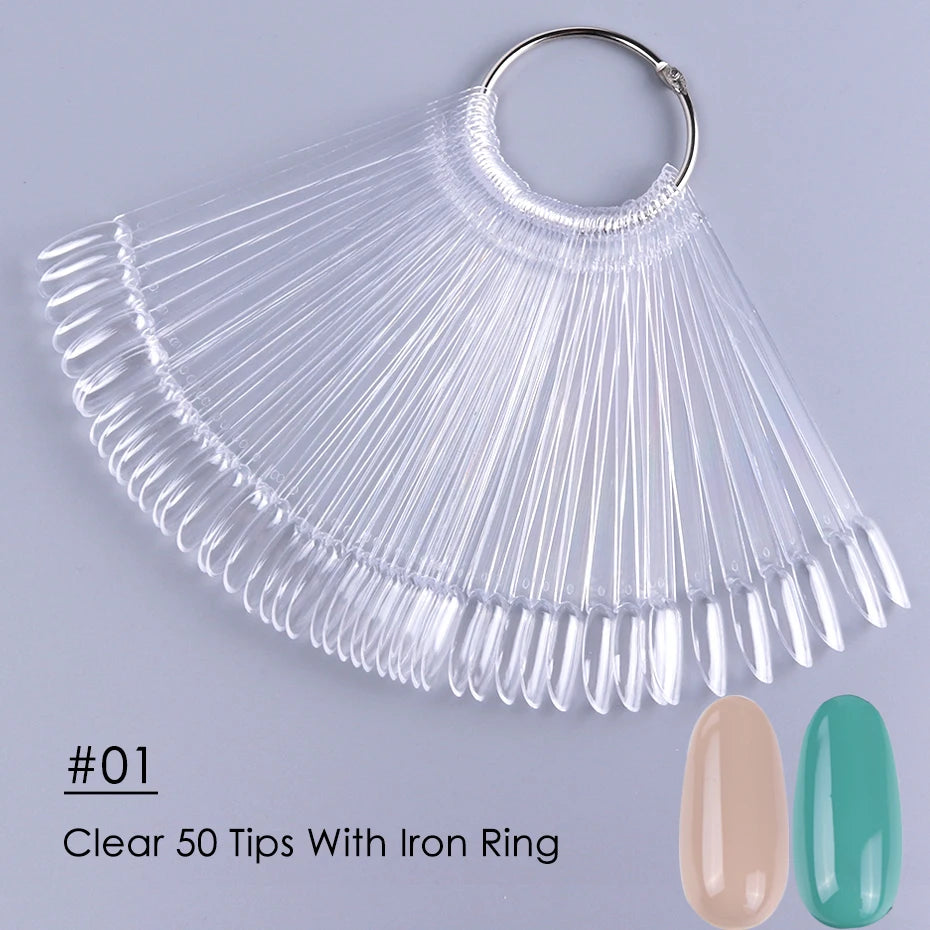 50pcs False Nail Display Tips Clear Nature Color Chart Oval Fan Style UV Gel Polish Swatch Shows Palette Practice Manicure Tools - She Vibess By C2P