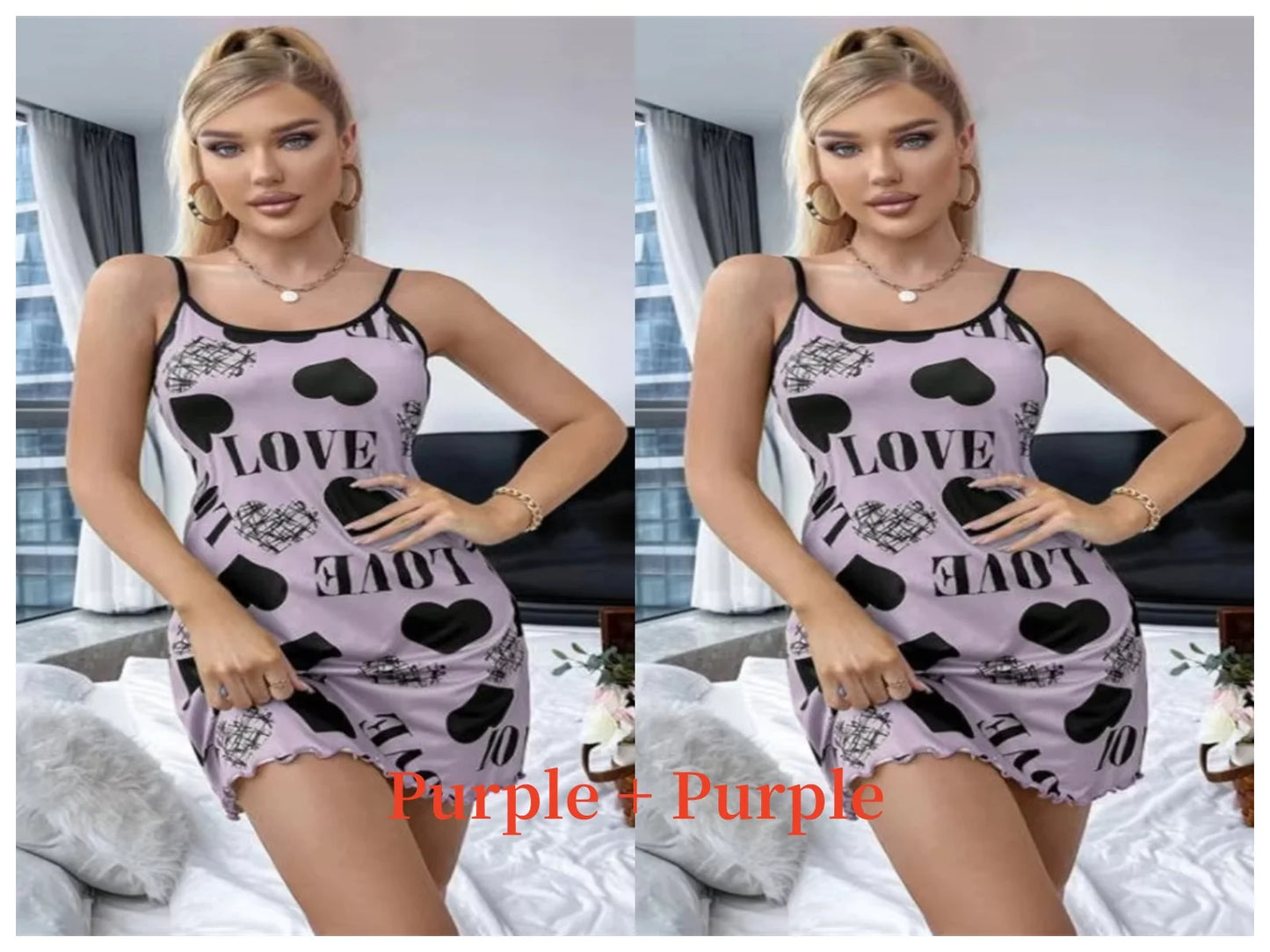 Summer New Women's Nightgown Beauty Back Thin Section Of Home Wear Sexy Halter Short Skirt Love Cartoon Cute Printing Pajamas - She Vibess By C2P
