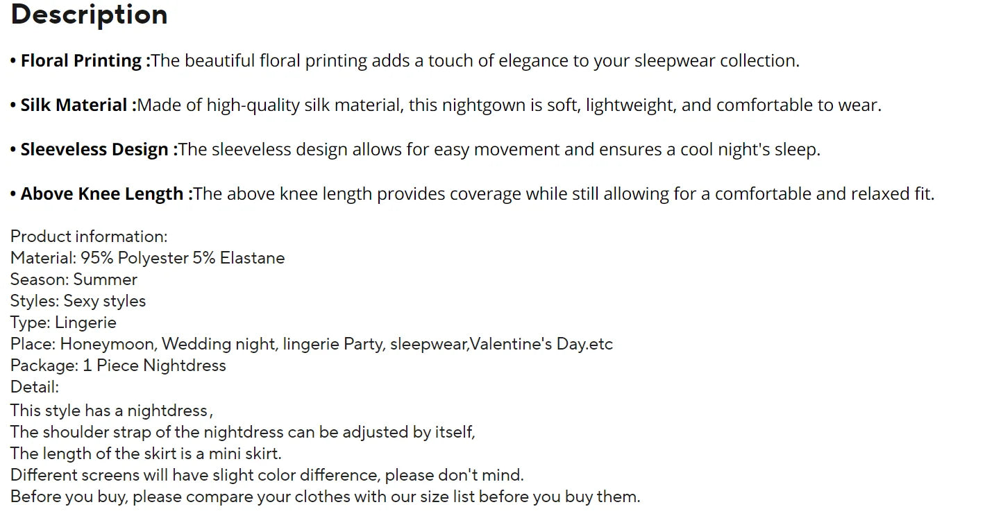 Women Nightwear Home Clothes Sexy Black Floral Printing Nightdress Sleepwear Nightshirts Silk Sleepshirts Nightgowns For Woman - She Vibess By C2P
