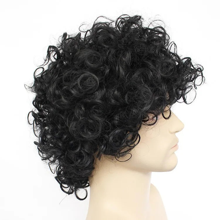 MJ Michael Cosplay Black Wig Jackson Michael Role Play Medium Long Curly Black Hair Pigtail Wig Halloween Cos Wigs + wig cap - She Vibess By C2P