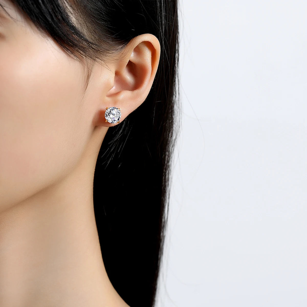1pair 14K Gold Moissanite Stud Earrings for Women Simple Classical 4-Prong Lab Diamond Ear Stud Wedding Engagement Gift Jewelry - She Vibess By C2P