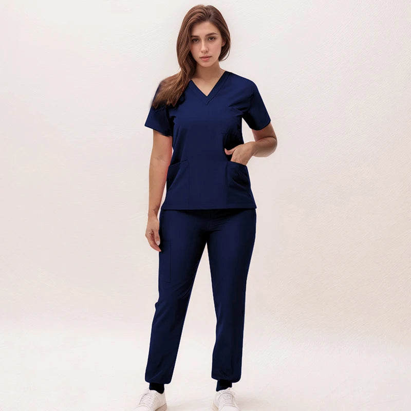 2025 New Nurse Uniforms V-neck Top Jogger Pants Scrub Sets Surgical Workwear Dentist Nursing Suit Hospital Doctor Outfit S21 - She Vibess By C2P