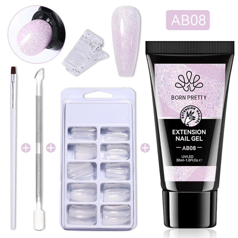 BORN PRETTY 30ml Glitter Acrylic Gel Finger Extension Nail Polish Silver Pink Extension Gel Polish Soak Off Nail Slip Solution - She Vibess By C2P
