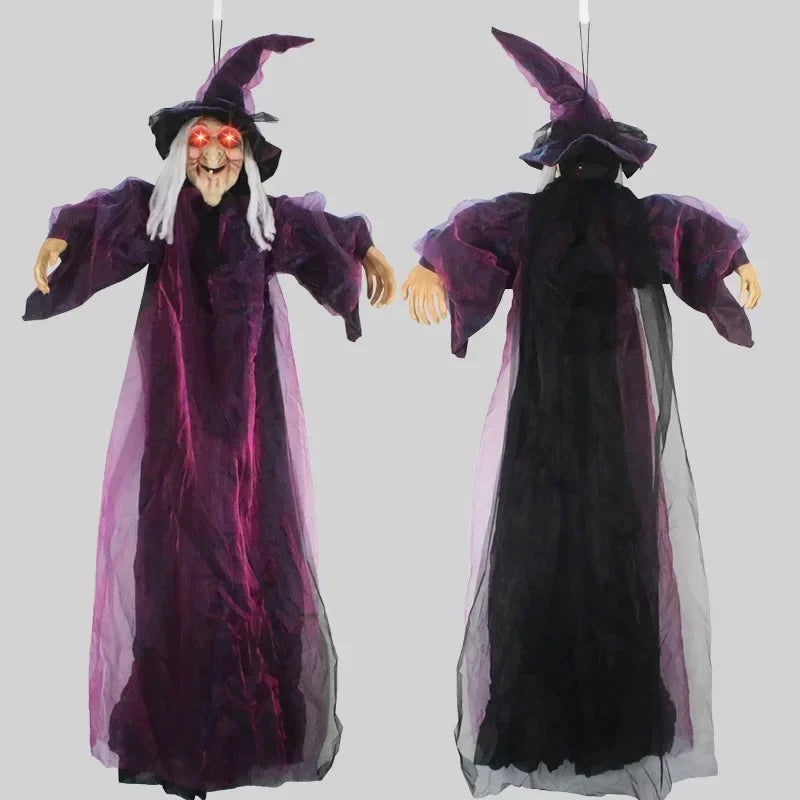 Halloween Hanging Witch Decor Skeleton with Sound Glowing Red Eyes Scary Talking Witch Halloween Decorations Haunted House Props - She Vibess By C2P
