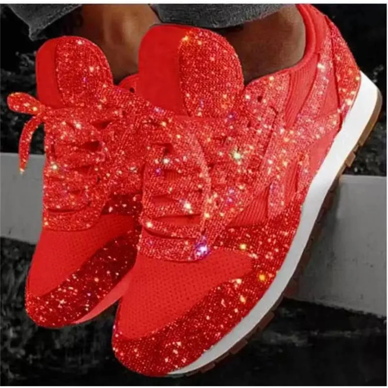 2024 New Women Flat Sneakers Casual Bling Vulcanized Shoes Women Mesh Lace Up Platform Plus Size Fashion Outdoor Woman Shoes - She Vibess By C2P