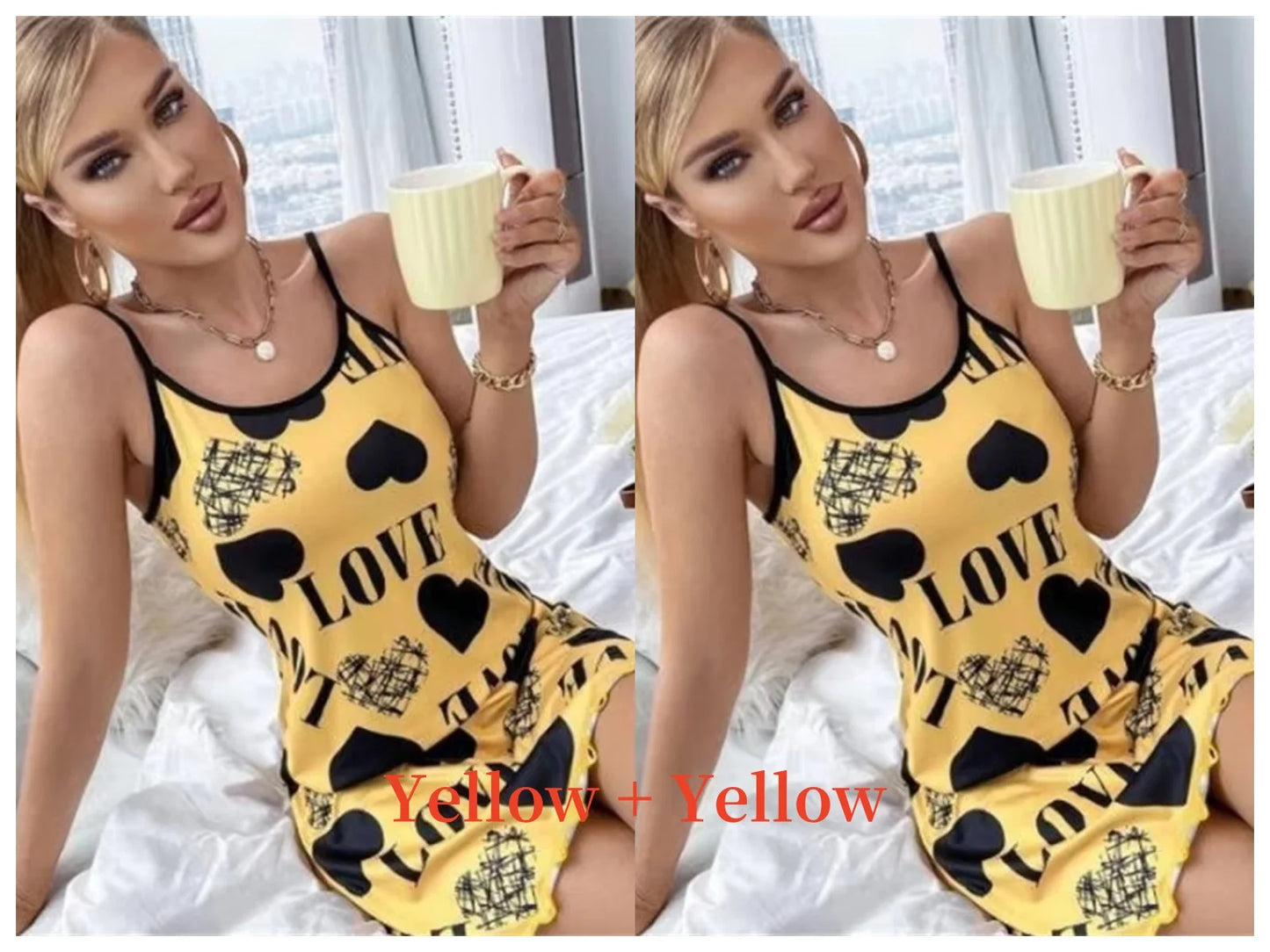 Summer New Women's Nightgown Beauty Back Thin Section Of Home Wear Sexy Halter Short Skirt Love Cartoon Cute Printing Pajamas - She Vibess By C2P