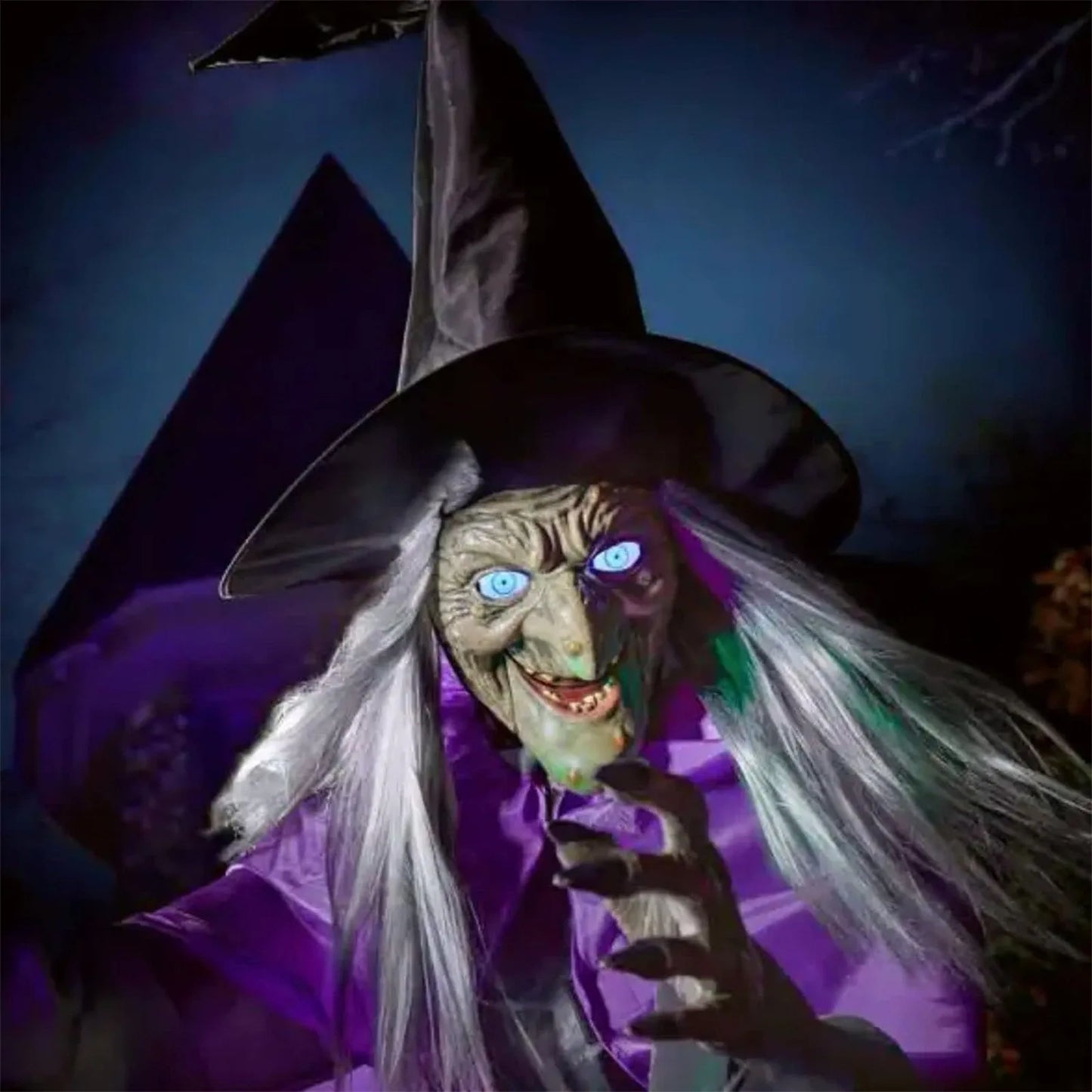 Spooky Halloween Decor Life Size Talking Witch Purple Outdoor Spooky Animatronic Witch Sound Activation Halloween Decoration - She Vibess By C2P