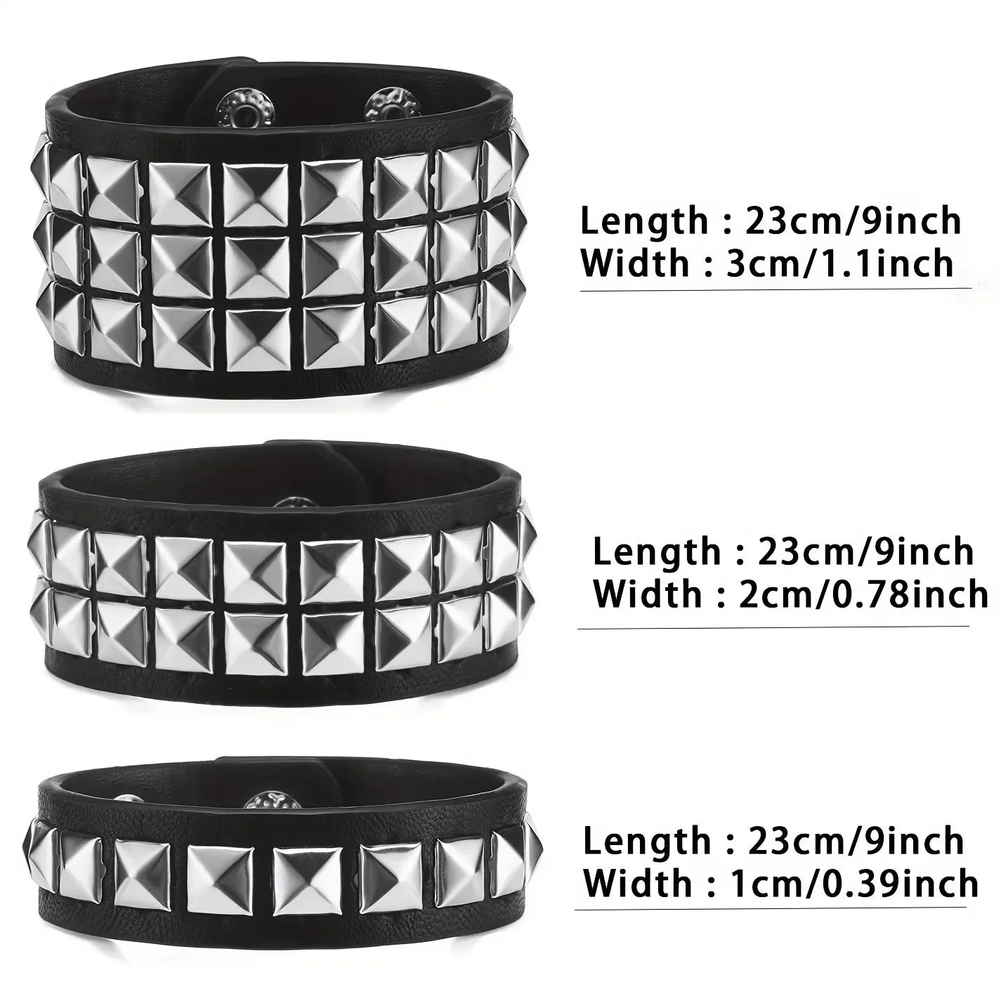 Y2K Wrist Fashion Square Bead Rivet Wrist Strap Personalized Retro Pyramid Punk PU Jewelry Bracelet Belt Strap Suitable for Men Women - She Vibess By C2P