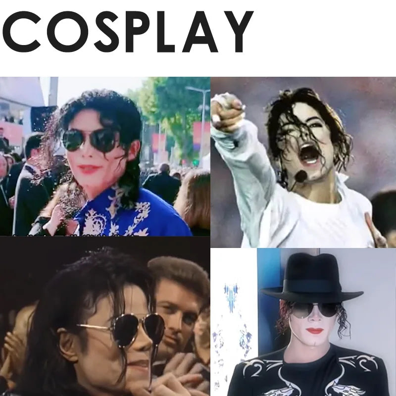 MJ Michael Cosplay Black Wig Jackson Michael Role Play Medium Long Curly Black Hair Pigtail Wig Halloween Cos Wigs + wig cap - She Vibess By C2P