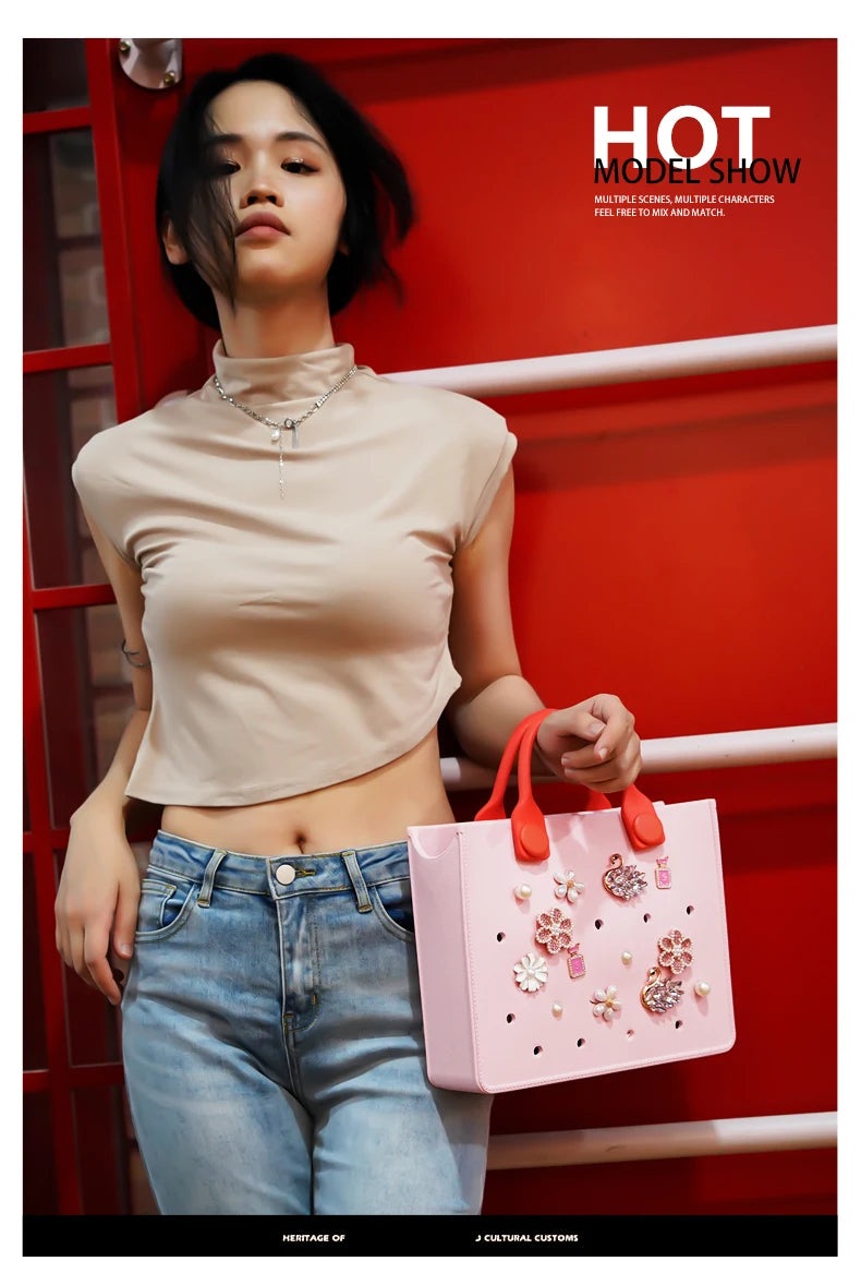 EVA Large Leather Shoulder Bag Handbag Tote Bag Storage for Women Casual Waterproof Beach Bag Hole Fit Charm Fashion Storage Bag - She Vibess By C2P