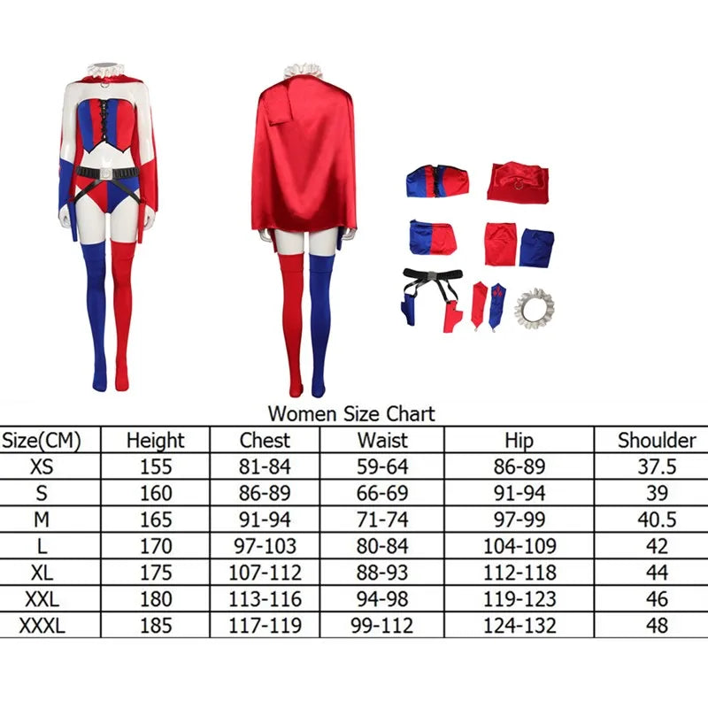 Adult Quinzel Cosplay Costume Women Fantasia Role Play Vest Cloak Shorts Outfits Halloween Carnival Disguise Party Suit-I’m Over 21 - She Vibess By C2P