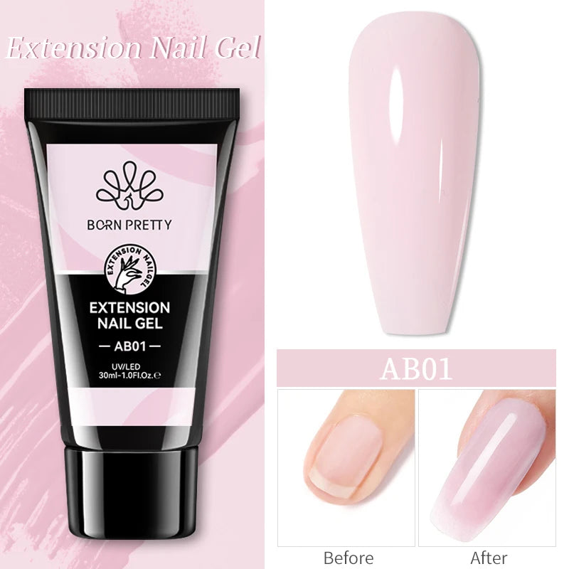 BORN PRETTY 30ml Glitter Acrylic Gel Finger Extension Nail Polish Silver Pink Extension Gel Polish Soak Off Nail Slip Solution - She Vibess By C2P