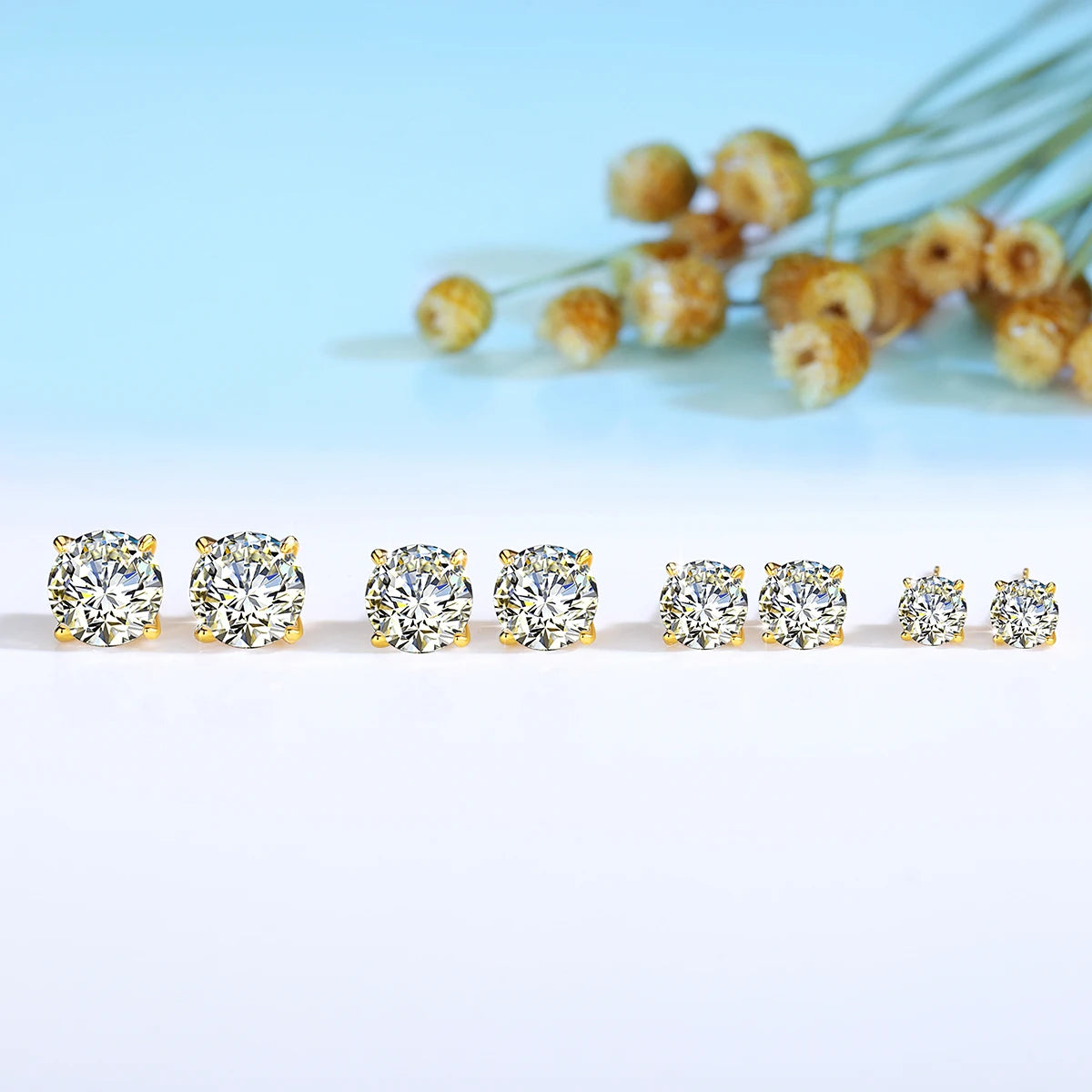 1pair 14K Gold Moissanite Stud Earrings for Women Simple Classical 4-Prong Lab Diamond Ear Stud Wedding Engagement Gift Jewelry - She Vibess By C2P