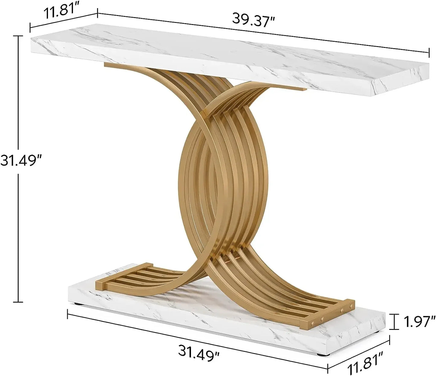 Tribesigns Gold Entryway Table, Modern 39-Inch Console Faux Marble Narrow Wood Sofa with Geometric Metal Legs - She Vibess By C2P