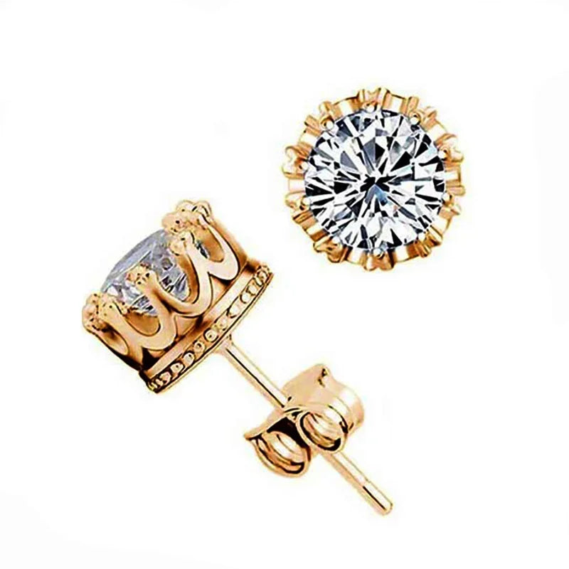 LXOEN Fashion White Clear 8mm Round Cubic Zircon Stud Earrings For Women Wedding Jewelry Trendy Crystal Earrings brinco Gift - She Vibess By C2P
