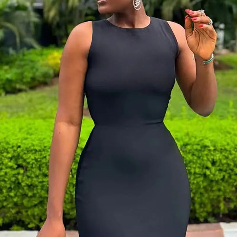 Summer Black Slim Hollow Sexy Party Vacation Long Dress Women's Elegant Casual Sleeveless Sundress New High Waist Evening Dress - She Vibess By C2P