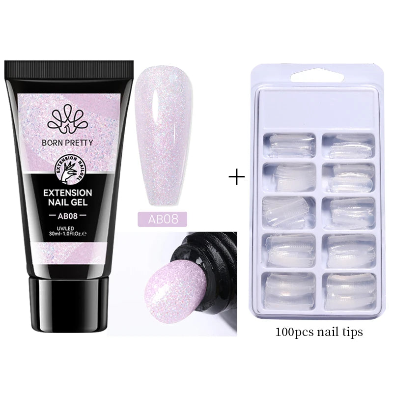 BORN PRETTY 30ml Glitter Acrylic Gel Finger Extension Nail Polish Silver Pink Extension Gel Polish Soak Off Nail Slip Solution - She Vibess By C2P